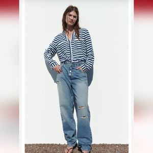 Zara Linen Blend Tab Sleeve Shirt